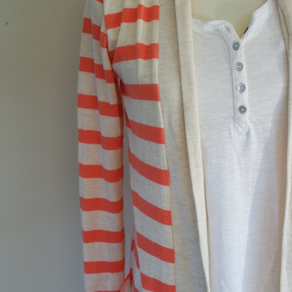 salmon‎ striped open cardigan - Picture 2 of 4